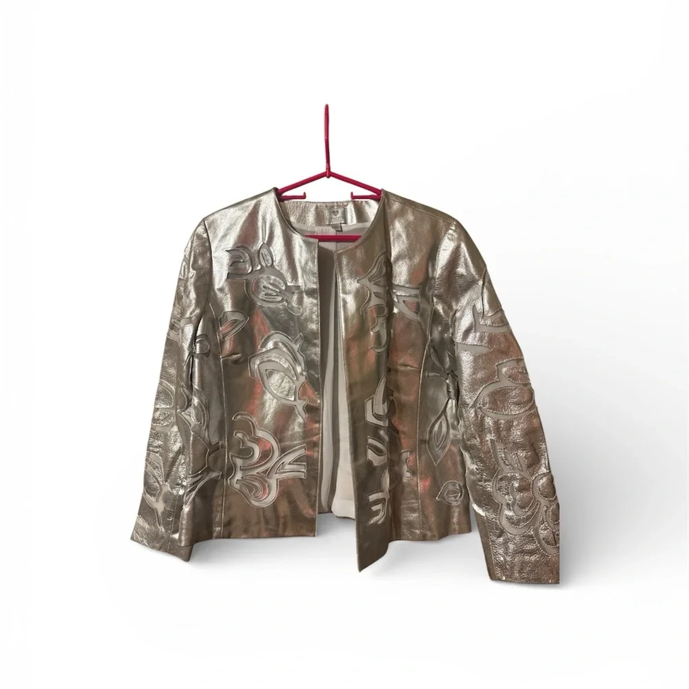 Chico's 25th Anniversary "Odile" Metallic Leather Jacket - Picture 2 of 5